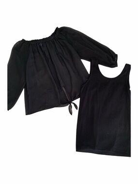 Disney D Signed Blouse & Tank Top Set Girls Size XL Black Tie Front Shell Ruffle